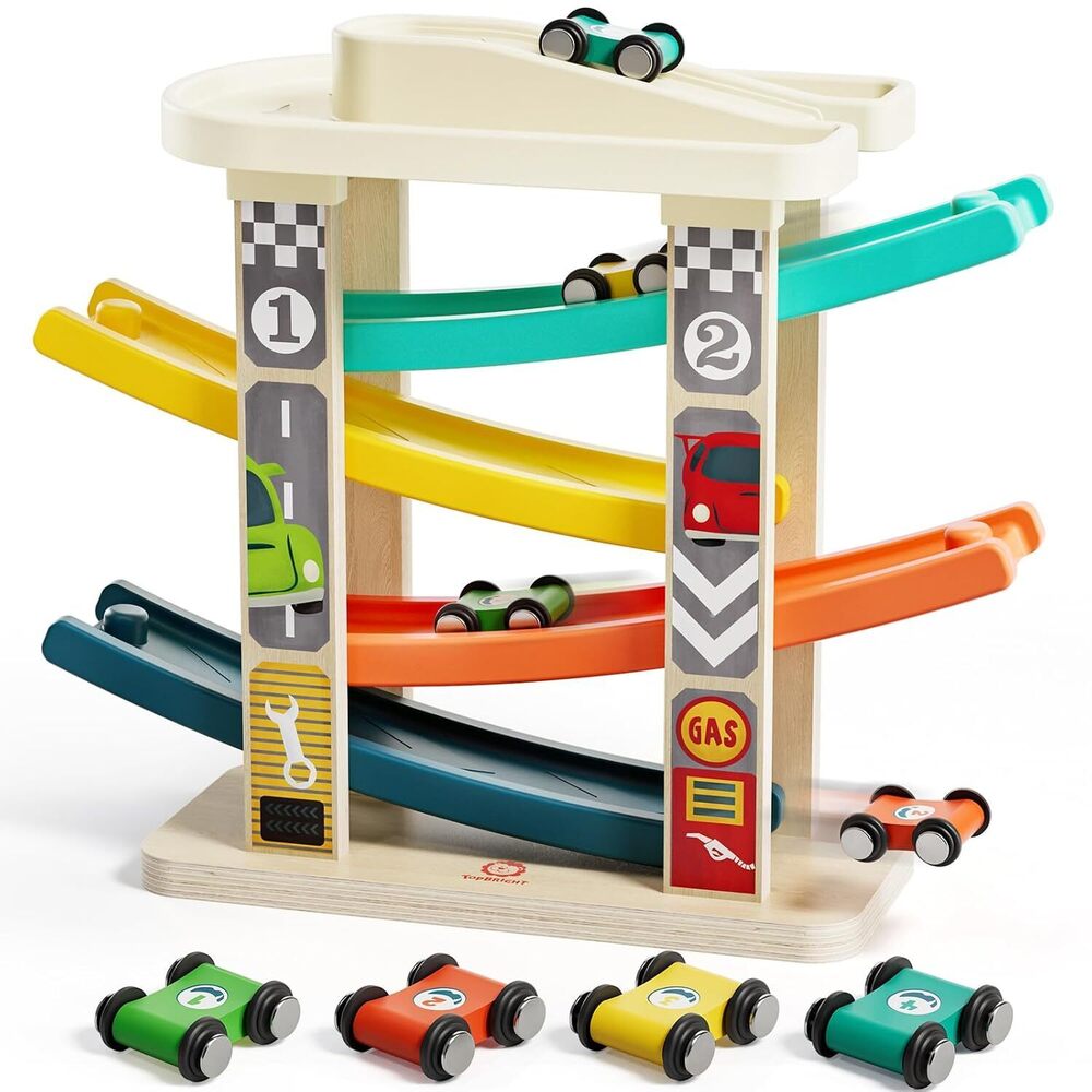 Toddler Toys for 2 Year Old Boy, Wooden Car Ramp Race Track Set, Car